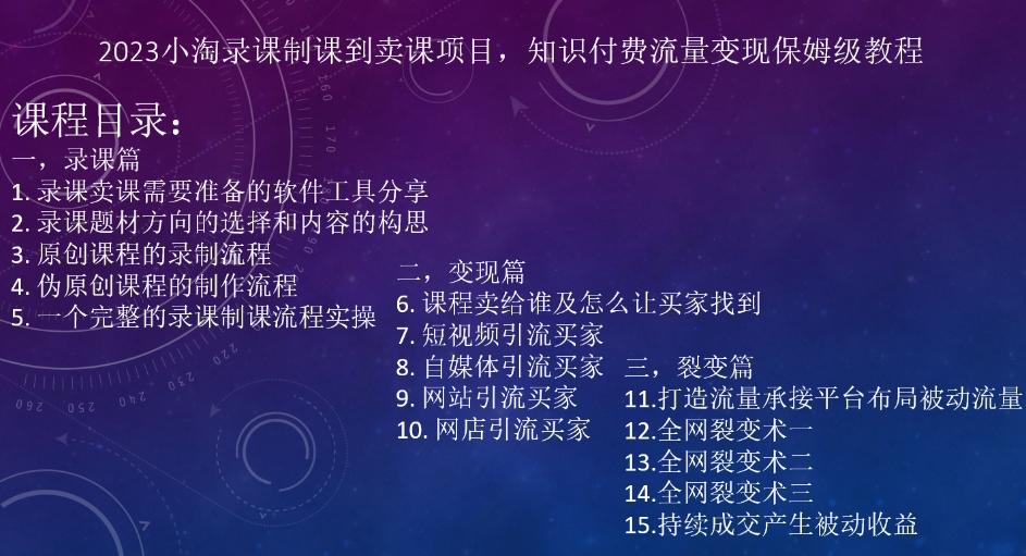 2023小淘录课制课到卖课项目，知识付费流量变现保姆级教程-知库