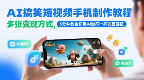 AI搞笑短视频手机制作教程，多张变现方式，5分钟教会你用AI做不一样的西游记-知库