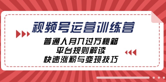 视频号运营训练营：普通人月入过万秘籍，平台规则解读，快速涨粉与变现-知库