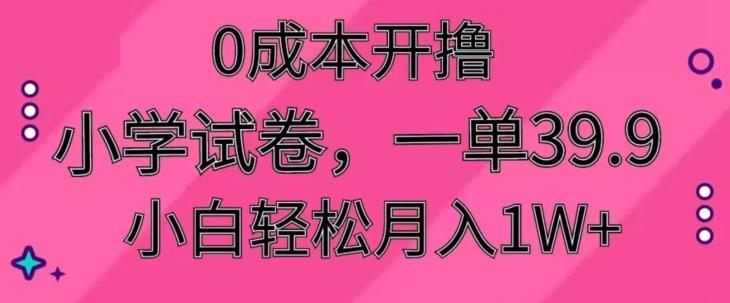 0成本开撸，小学试卷，一单39.9，小白轻松月入1W+-知库