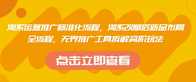 淘系运营推广标准化流程，​淘系改版后新品布局全流程，无界推广工具拆解高阶玩法-知库