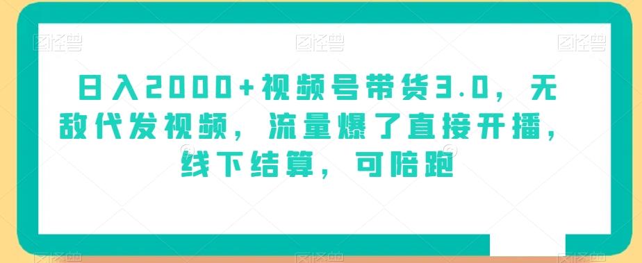 日入2000+视频号带货3.0，无敌代发视频，流量爆了直接开播，线下结算，可陪跑-知库