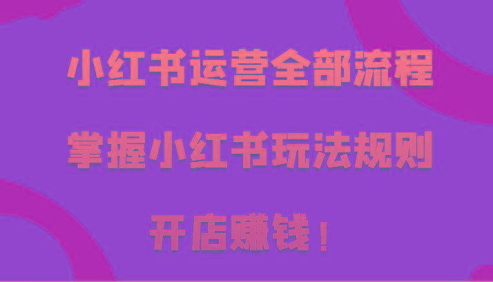 小红书运营全部流程，掌握小红书玩法规则，开店赚钱！-知库