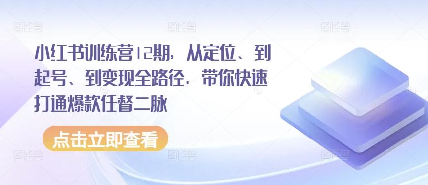 小红书训练营12期，从定位、到起号、到变现全路径，带你快速打通爆款任督二脉-知库