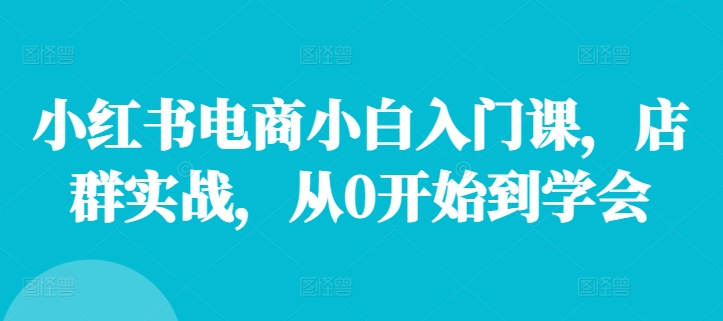 小红书电商小白入门课，店群实战，从0开始到学会-知库