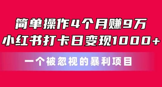 简单操作4个月赚9w，小红书打卡日变现1k，一个被忽视的暴力项目【揭秘】-知库