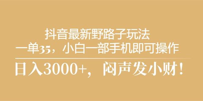 抖音最新野路子玩法，一单35，小白一部手机即可操作，，日入3000+，闷…-知库