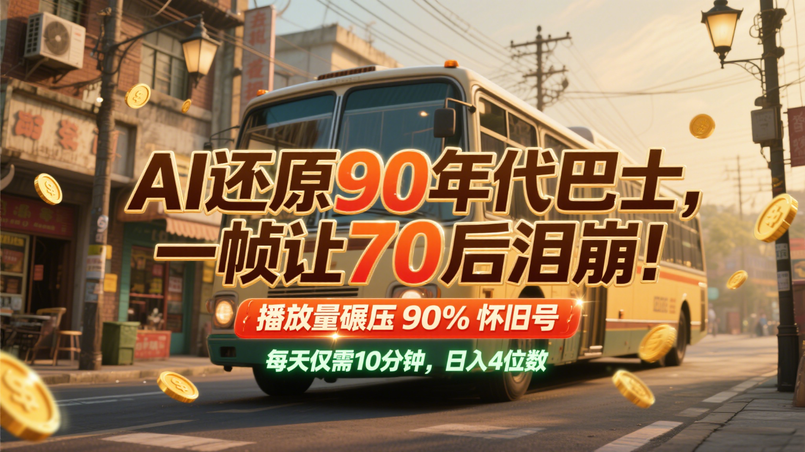 AI还原90年代巴士，一帧让70后泪崩！播放量碾压90%怀旧号，每天10分钟，日入4位数-知库
