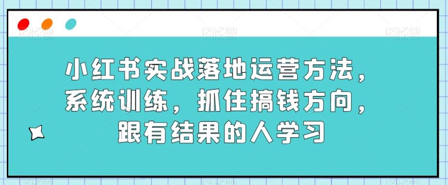 小红书实战落地运营方法，系统训练，抓住搞钱方向，跟有结果的人学习-知库