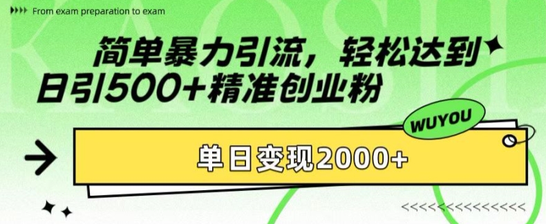 简单暴力引流，轻松达到日引500+精准创业粉，单日变现2k【揭秘】-知库