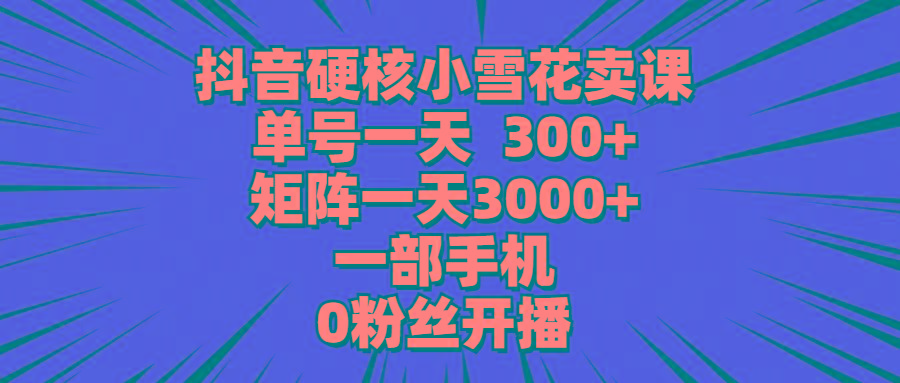 (9551期)抖音硬核小雪花卖课，单号一天300+，矩阵一天3000+，一部手机0粉丝开播-知库